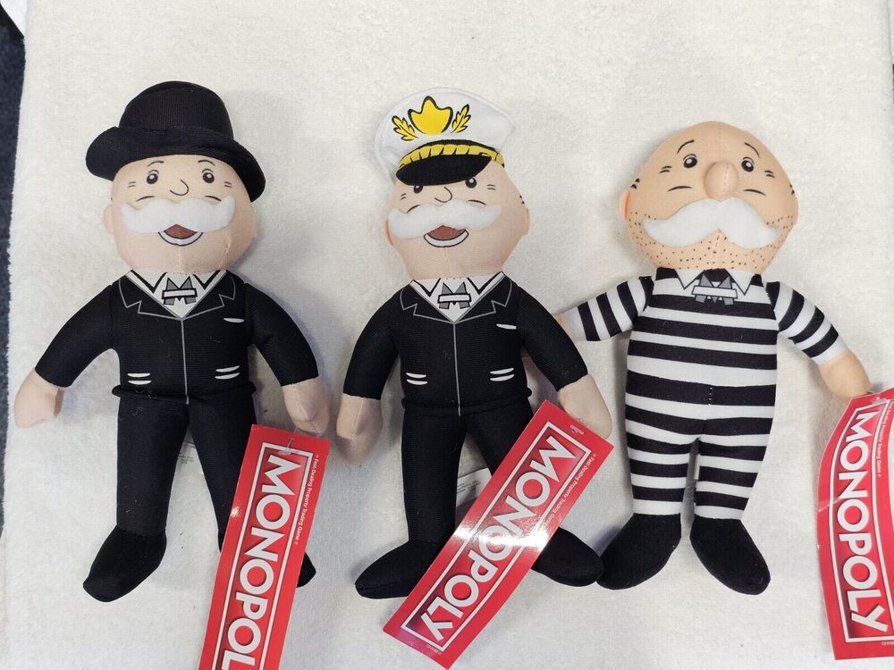 Monopoly Uncle Set of 3 Jail Captain Pennybags Plush 9" Toy Doll Hasbro